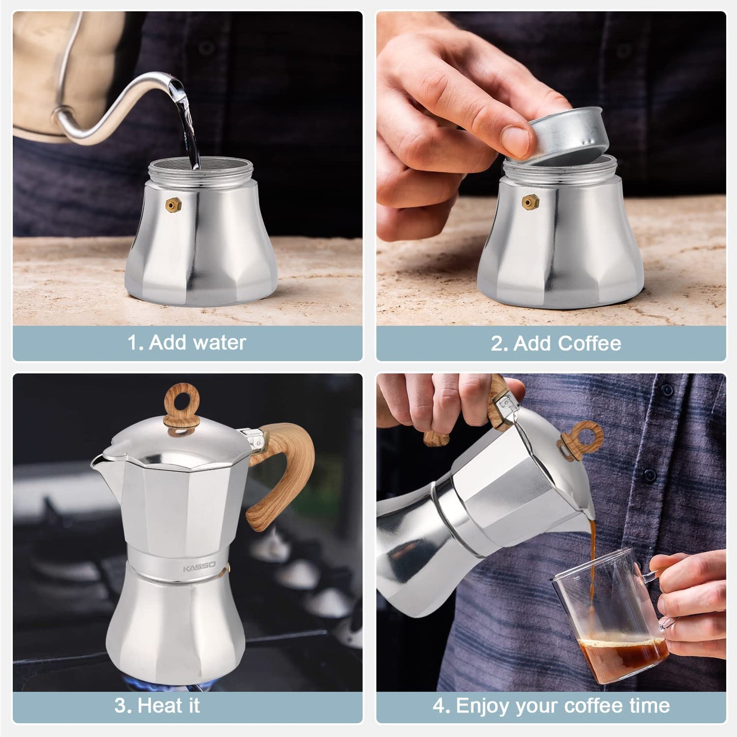 Moka Pot Stovetop Espresso Maker - 6 Cups